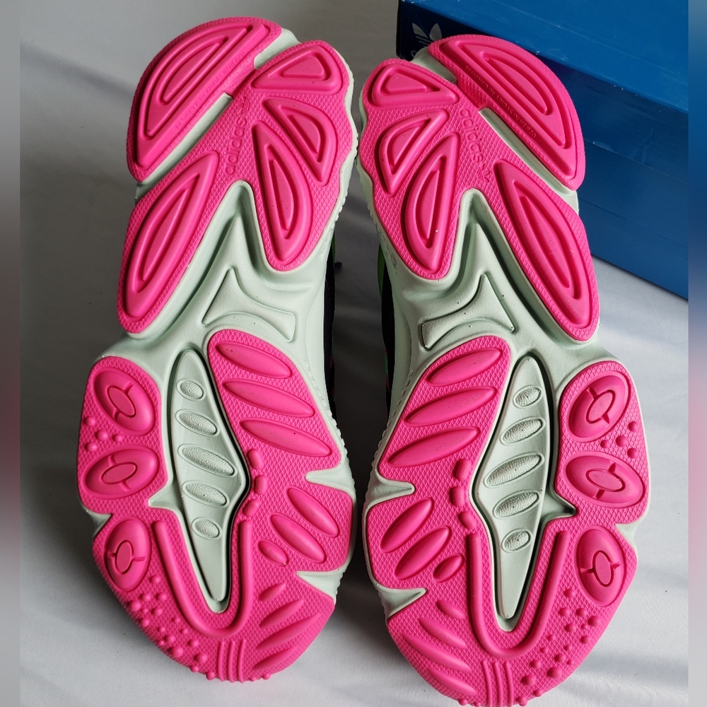 Adidas Women's Ozweego Sneakers, Running Shoes. Black/Lime/Pink. Size 8.5. - Picture 4 of 5